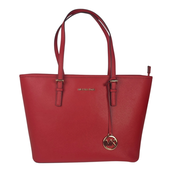Michael Kors Jet Set Saffiano Leather Red Tote Bag with COA - Picture 2 of 13